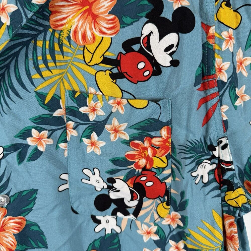 Disney Mickey Mouse Hawaiian Shirt Mens XL Floral Print Button Up Tropical Soft - Picture 5 of 9